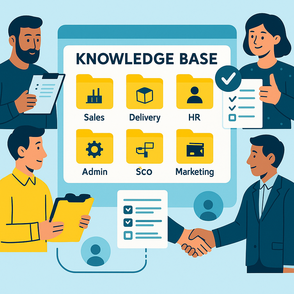 SOP library with 30+ processes, structured format, training TLs for execution and QA