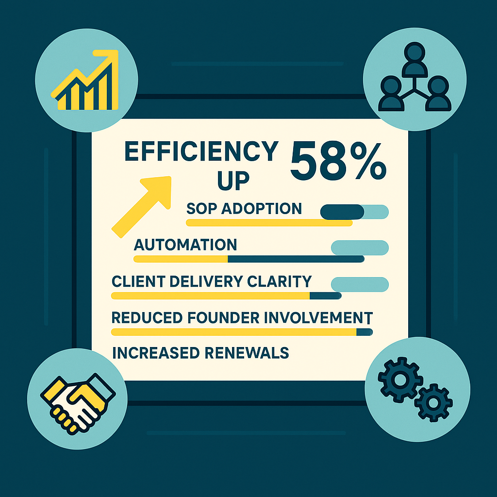 significant improvement in team efficiency, high SOP adoption, increased client delivery clarity, reduced founder involvement